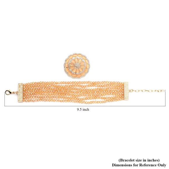 Beaded Champagne Color Glass & Austrian Crystal Bracelet & Cat's Eye Brooch - Picture 4 of 4